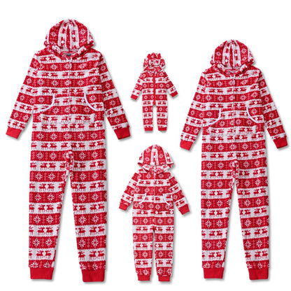 Adult and kids family Christmas jumpsuit pajamas, soft gray fabric, full-body design with pockets