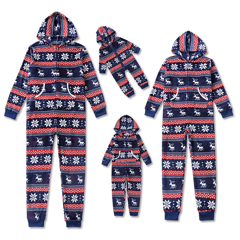 Festive family Christmas jumpsuits, red cotton blend with elastic cuffs, perfect for holiday photos
