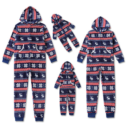 Festive family Christmas jumpsuits, red cotton blend with elastic cuffs, perfect for holiday photos