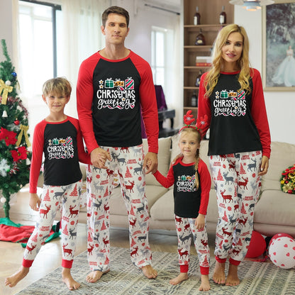 Family Christmas pajama set featuring playful winter designs, ideal for festive lounging