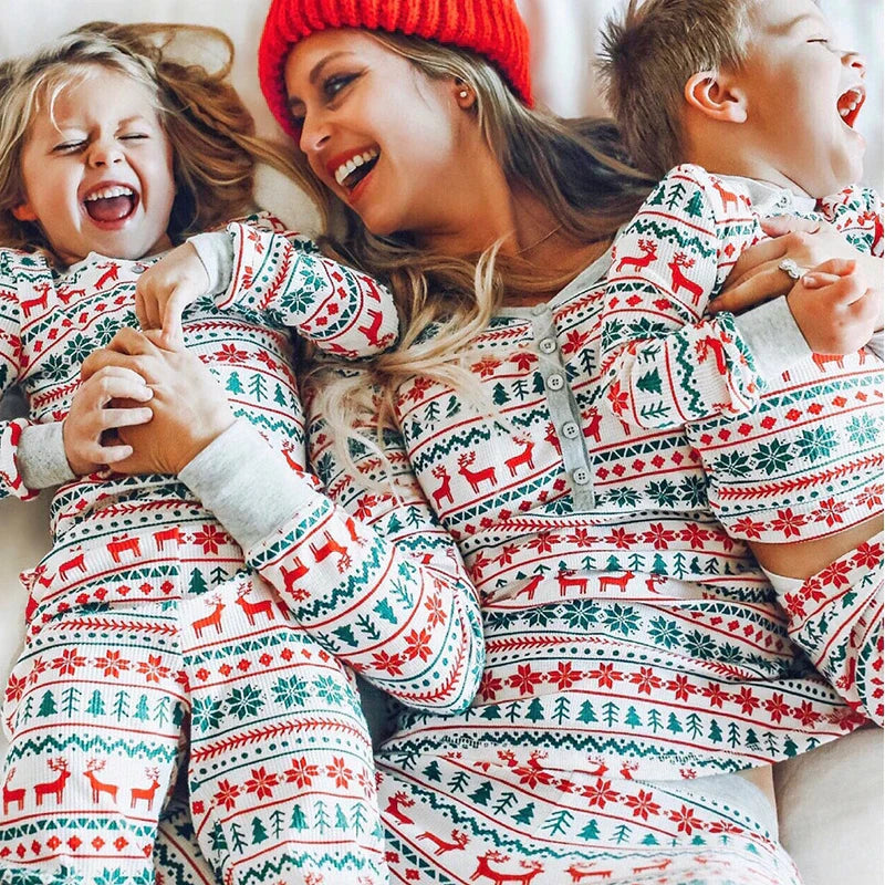 Family matching Christmas pajamas set, red plaid, for holiday photos and festive sleepwear