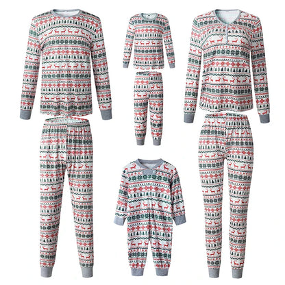 Parents and kids wearing matching holiday pajamas, soft cotton blend seasonal sleepwear