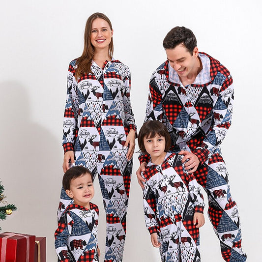 Family matching Christmas pajamas set, red zipper jumpsuit sleepwear for festive holiday photos