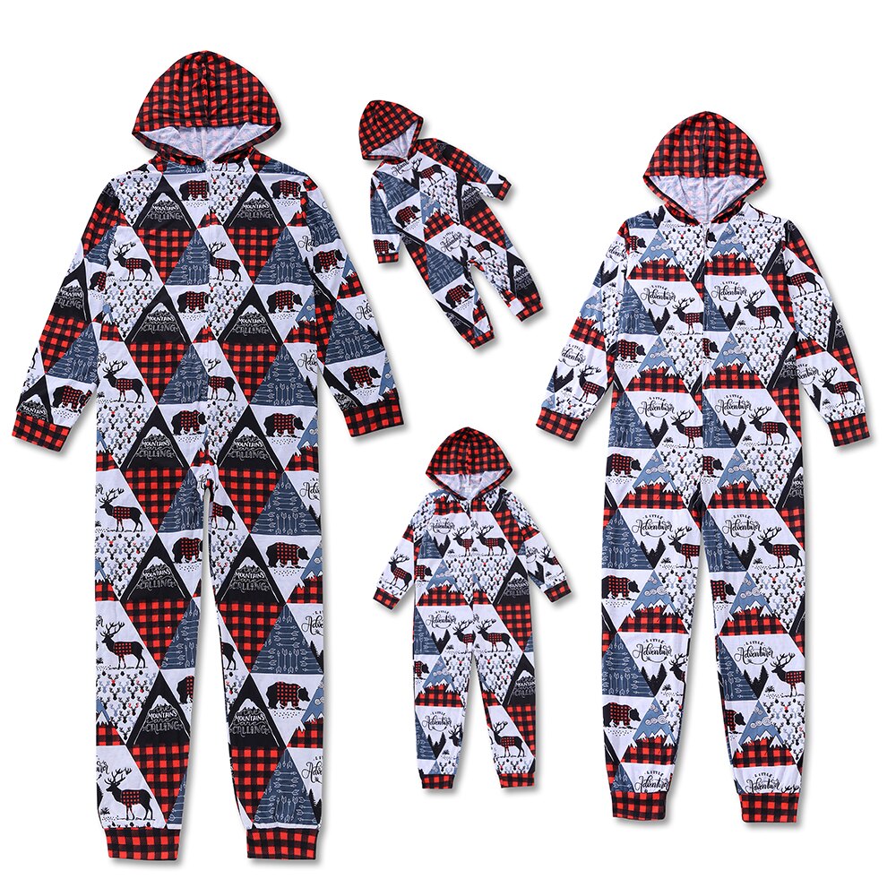 Adult and kid matching red zipper jumpsuit pajamas, perfect family sleepwear for Christmas morning