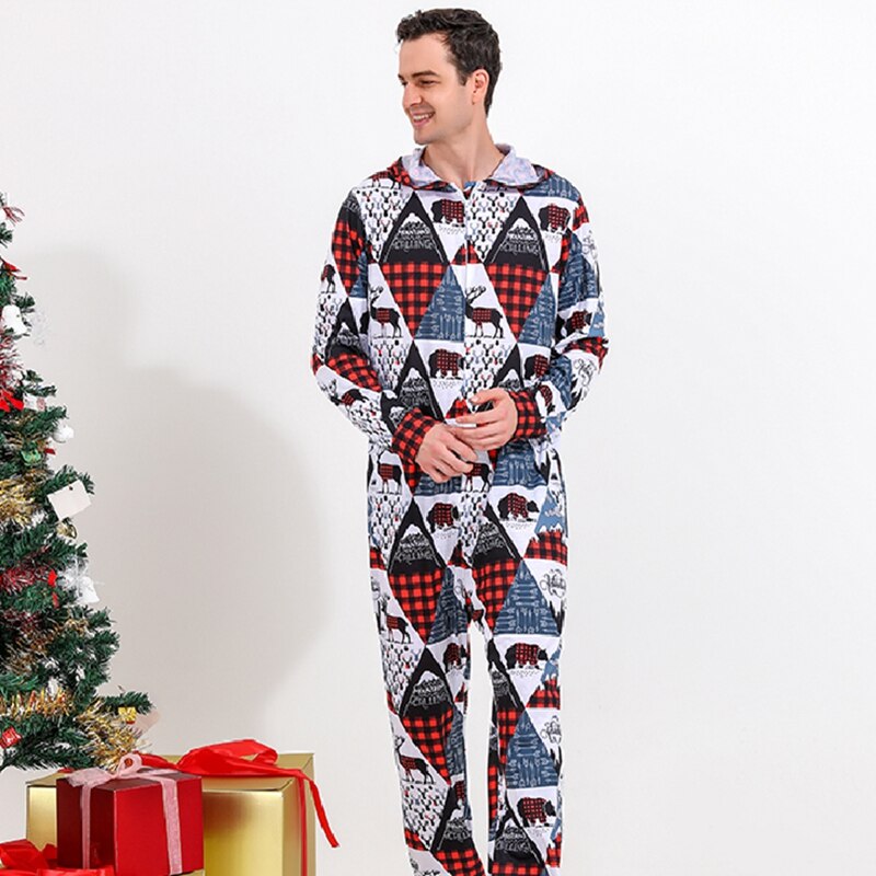 Red long sleeve zipper jumpsuit family pajamas, a matching set for festive and warm loungewear