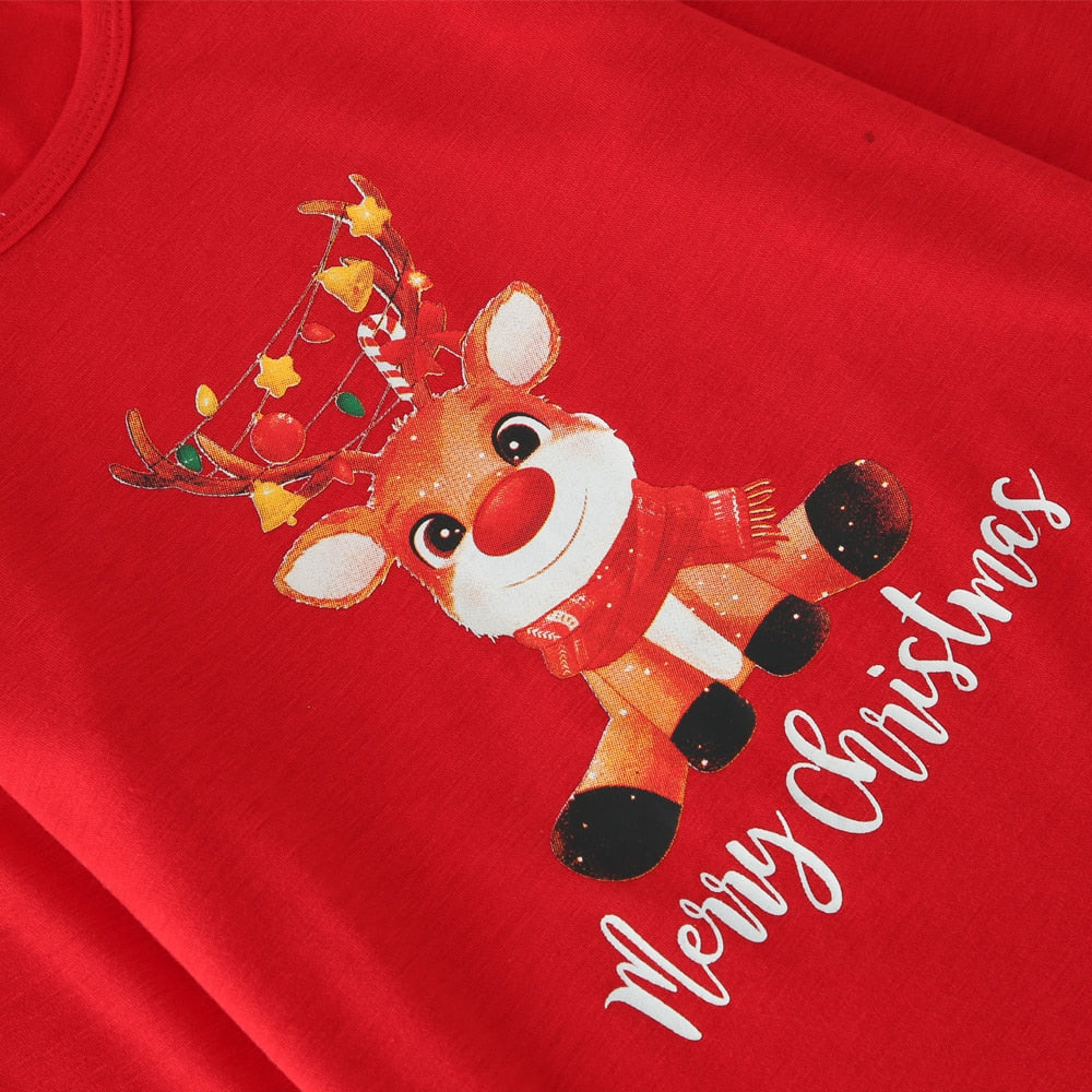 Matching family pajamas with a playful holiday design, great for family photos and gifting
