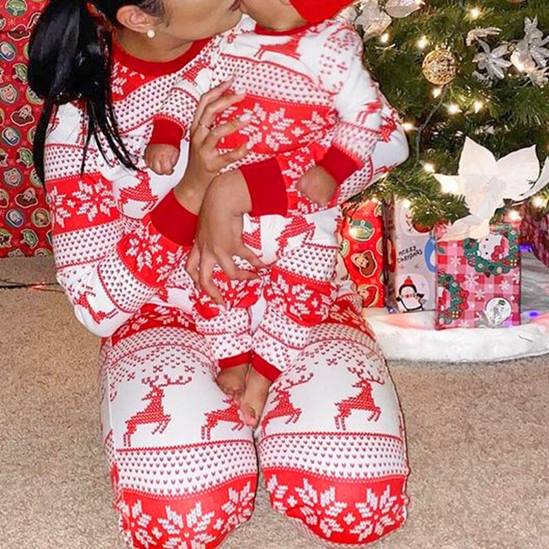 Family matching Christmas pajamas set in red and green stripes, comfortable holiday sleepwear for the whole family