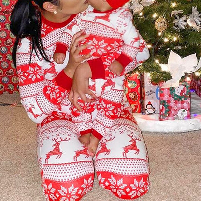 Family matching Christmas pajamas set in red and green stripes, comfortable holiday sleepwear for the whole family