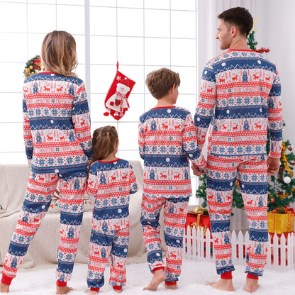 Detailed view of 'Peace' print on family matching Christmas pajamas, showcasing unique festive design