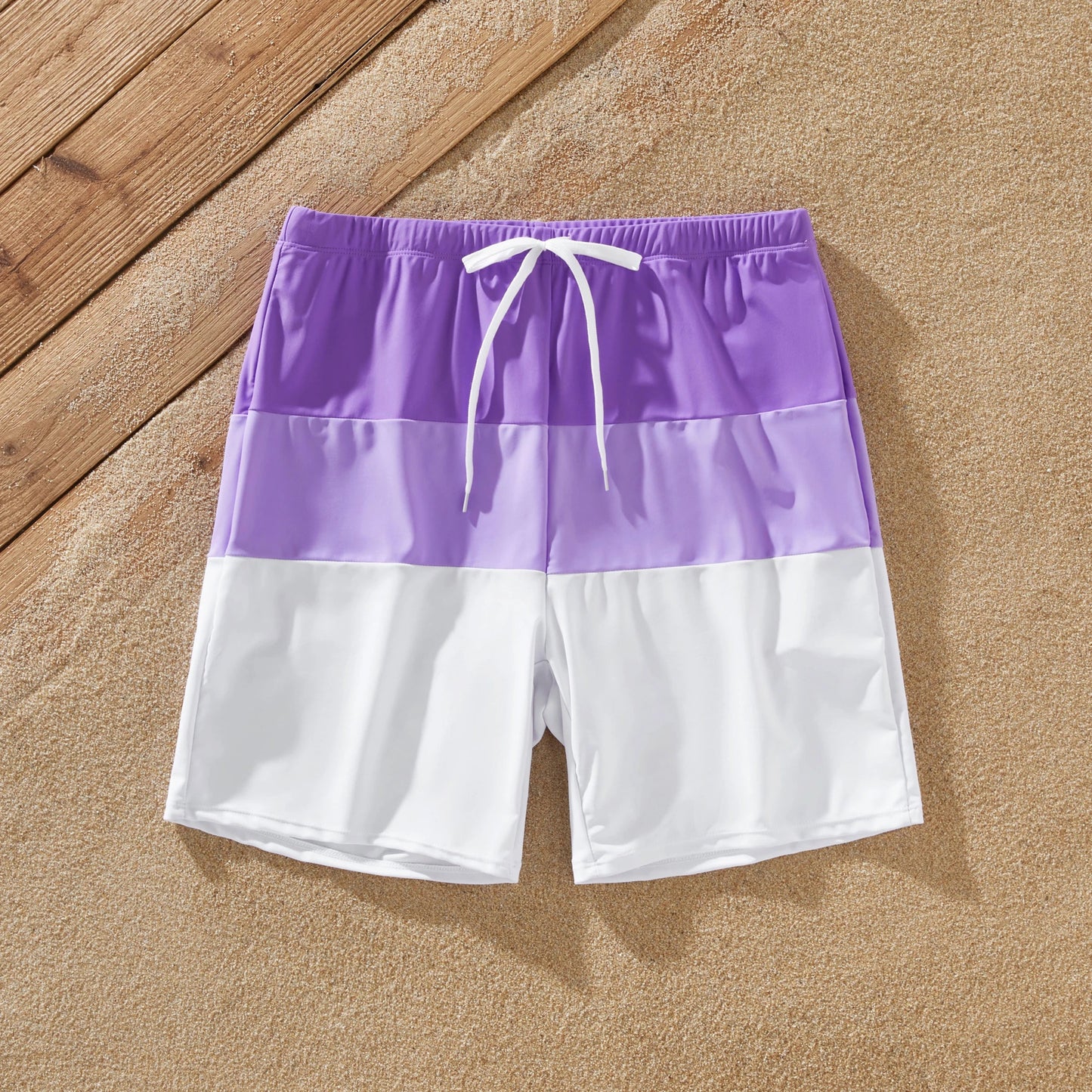 Stylish family matching color-block swimsuits, ideal for summer fashion