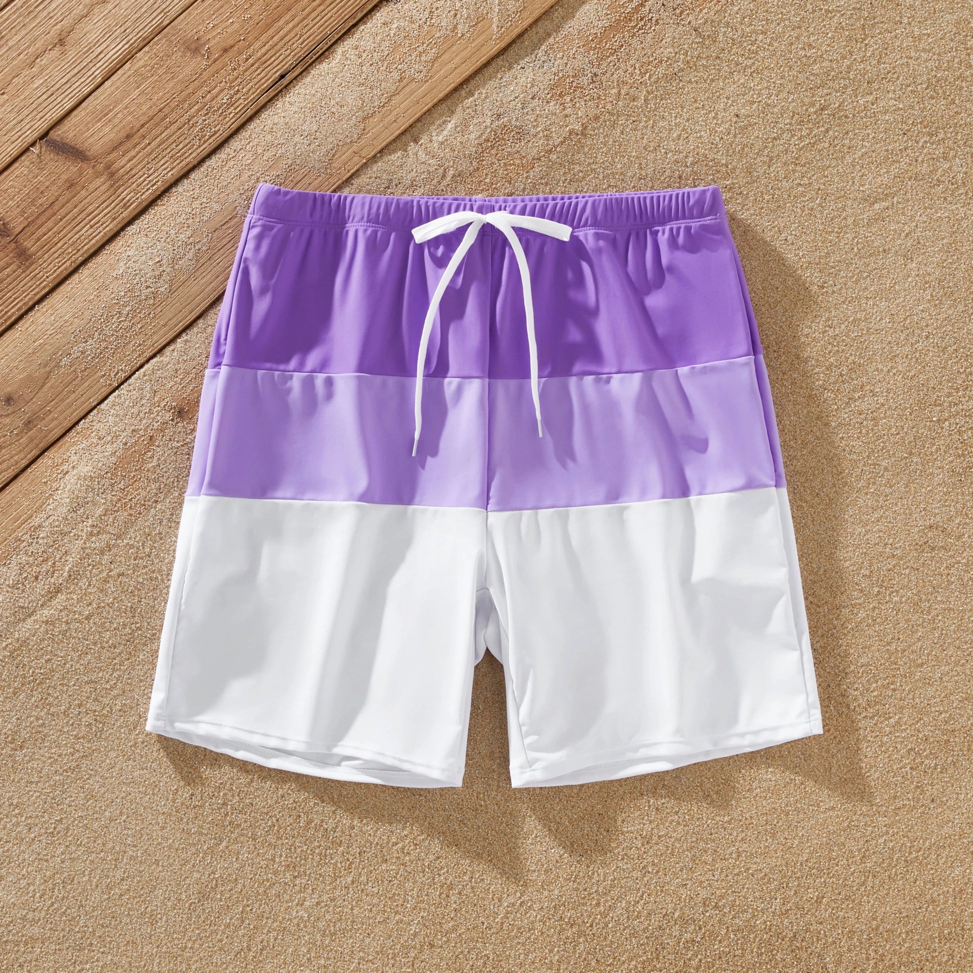Stylish family matching color-block swimsuits, ideal for summer fashion