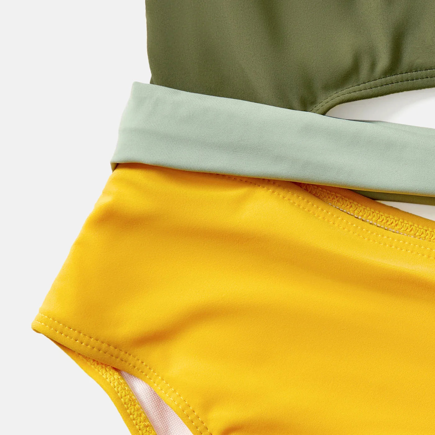 Colorful family matching swimsuits: one-shoulder design for women, colorblock trunks for men