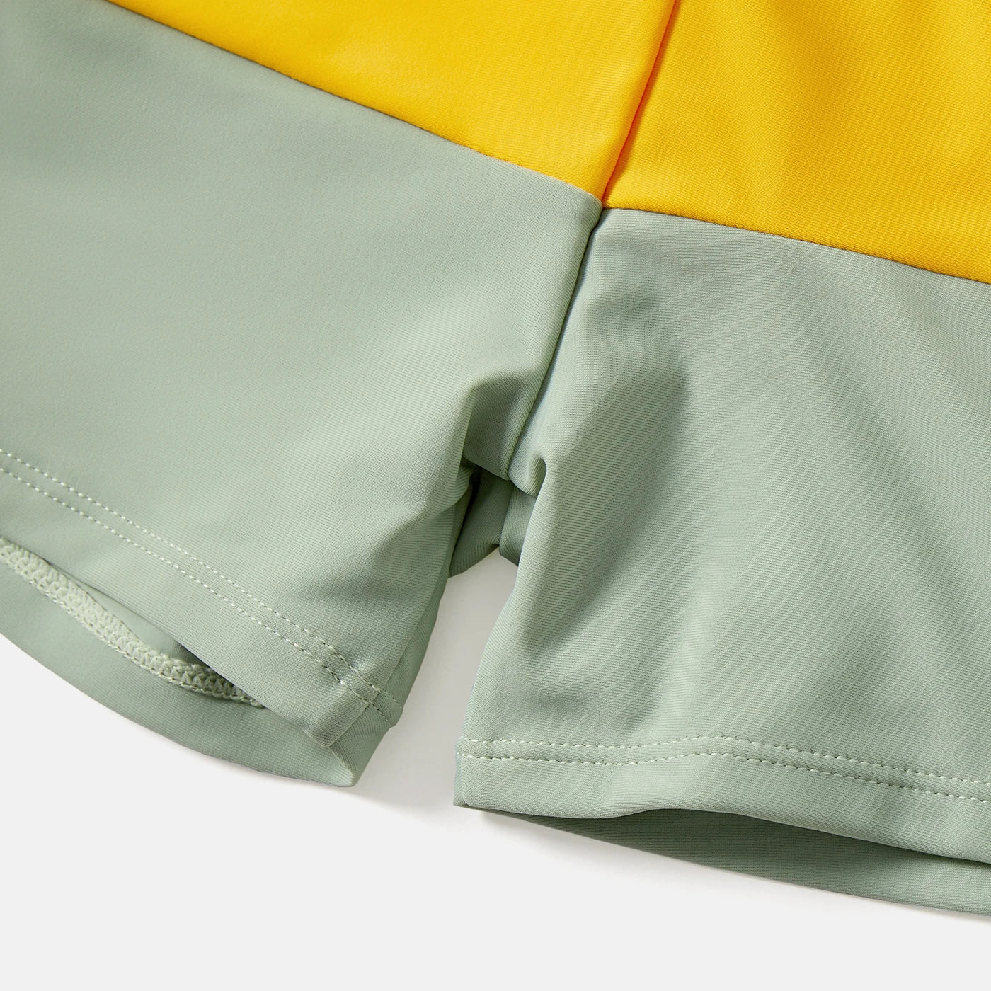 Elegant family matching colorblock swimwear, one-shoulder swimsuit & swim trunks, for summer