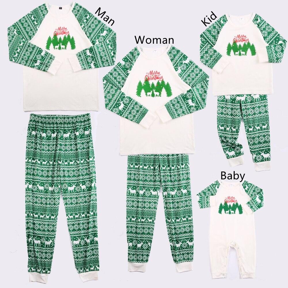 Happy family wearing matching Christmas pajamas, comfortable sleepwear and holiday outfits