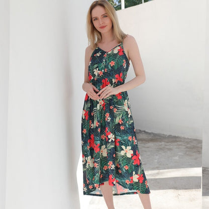 Family matching outfits: a mix of floral dresses, shirts, and rompers for toddlers and adults
