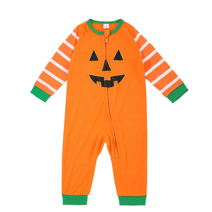 Matching halloween pajamas for family, cute cartoon cat on striped long-sleeve top, comfortable cotton blend
