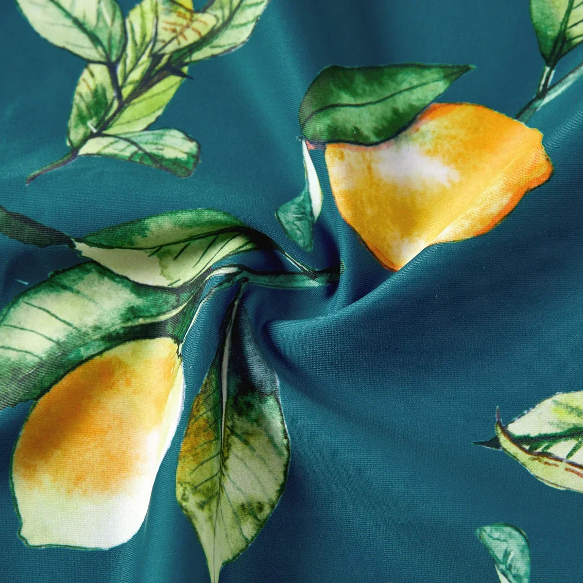 Lemon fruit pattern swimsuits for the whole family, matching summer look.