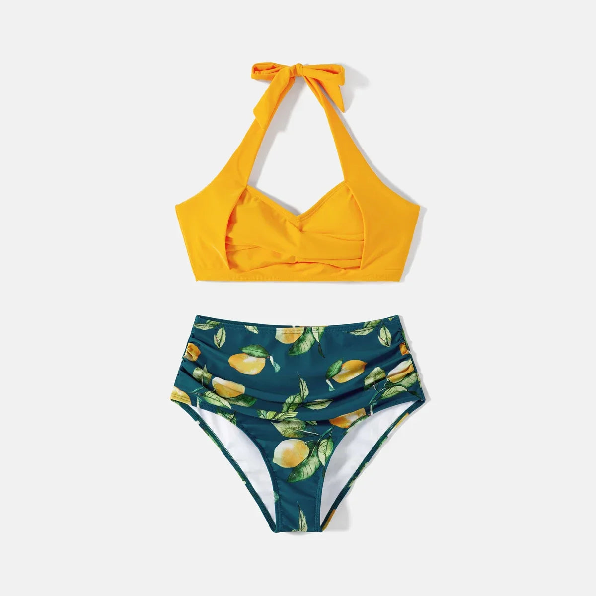Girls' lemon print two-piece swimsuit set, cute and trendy kids swim.