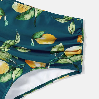Lemon print one-piece swimsuit for women, stylish and comfortable beach wear.
