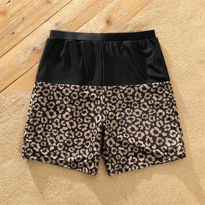 Stylish family matching leopard print swimwear set, perfect for summer beach outfits