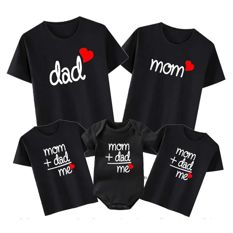 Matching 'Love' themed family t-shirts & rompers for all-season casual wear.