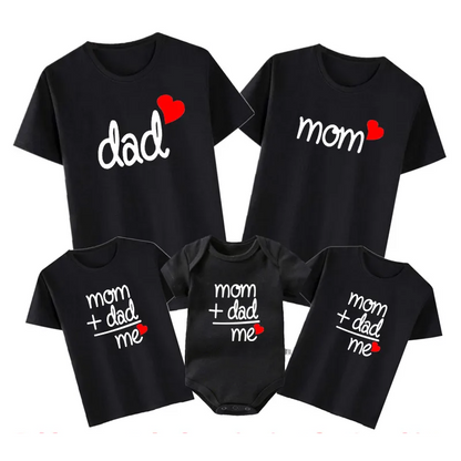 Matching 'Love' themed family t-shirts & rompers for all-season casual wear.
