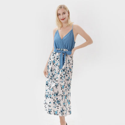 Family fashion set: complete blue chiffon blend matching outfits for men, women, and kids, great for vacations.