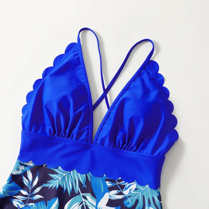 Coordinated palm print swimsuits for the whole family's tropical adventure