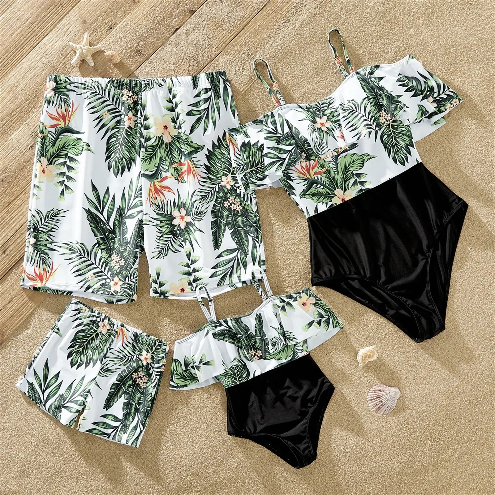 Plant print swim shorts for men, comfortable polyester spandex for family beach fun and summer