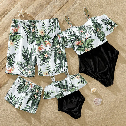 Plant print swim shorts for men, comfortable polyester spandex for family beach fun and summer