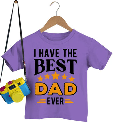 Dad and kids in coordinated polyester t-shirts, enjoying a summer day, a great Fathers Day gift.