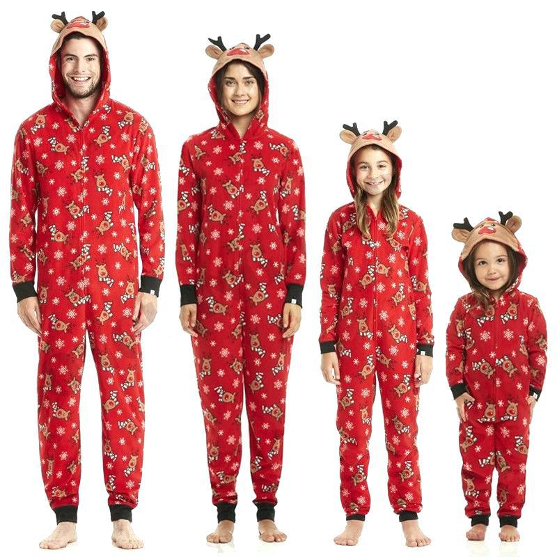 Soft fabric texture of the family matching reindeer jumpsuit pajamas, comfortable for holiday wear