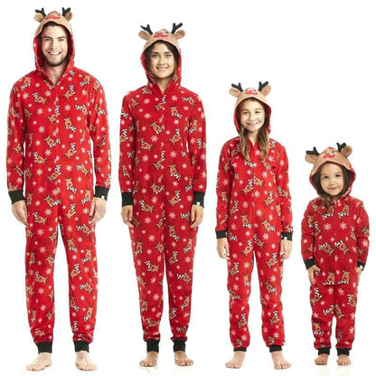 Soft fabric texture of the family matching reindeer jumpsuit pajamas, comfortable for holiday wear