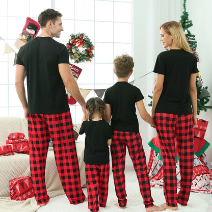 Cozy family sleepwear: matching short sleeve tops and long pants pajamas ideal for a comfortable night