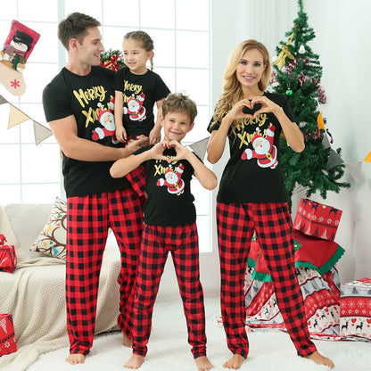 Family matching comfy short sleeve and long pants pajama sets, soft sleepwear for parents and children