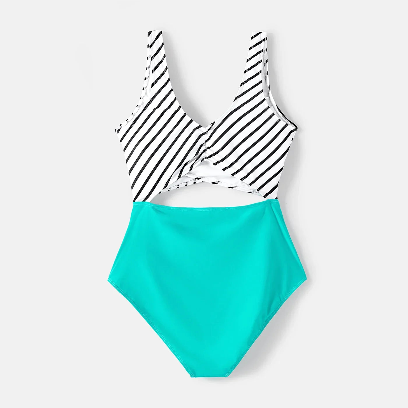 Matching striped bathing suits for the whole family, a trendy beachwear choice