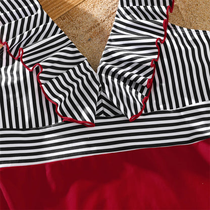 Blue and white striped family swimwear, comfortable and stylish for all ages.