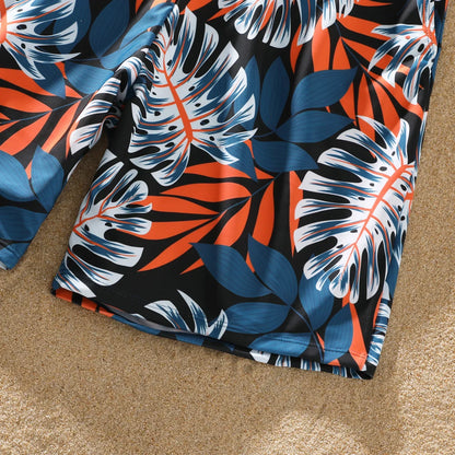 Detail shot of the comfortable polyester spandex fabric of palm leaf family swimwear