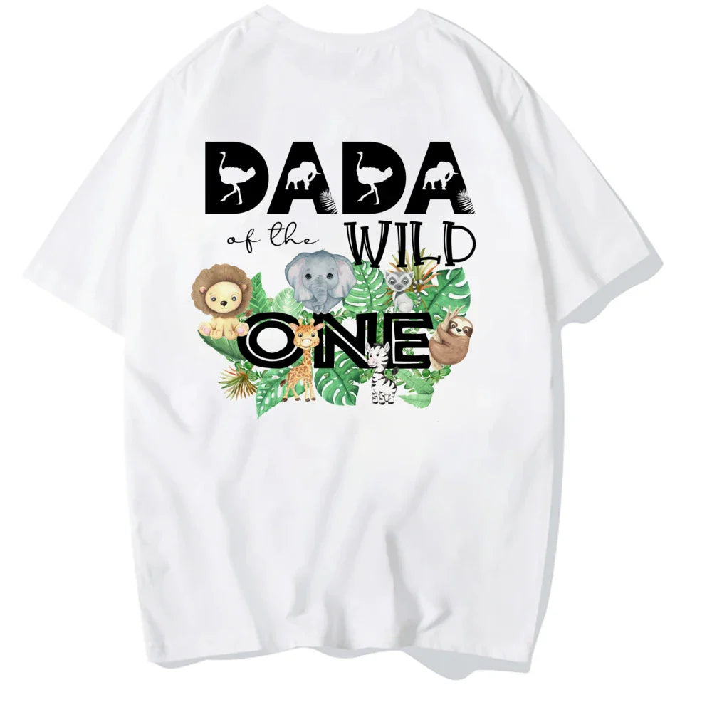 Stylish 'Wild One' family celebration t-shirts and romper for a jungle themed event