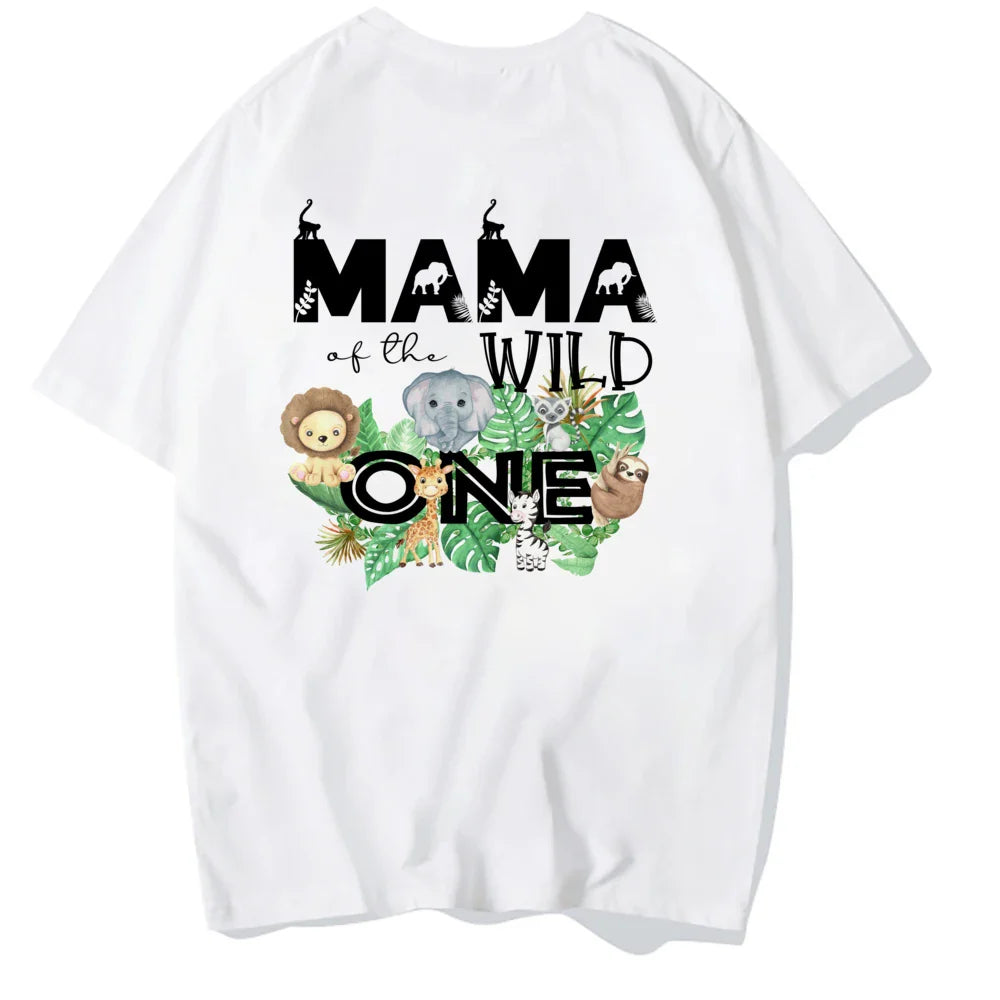 Wild One birthday matching family t-shirts & infant romper with lion graphic