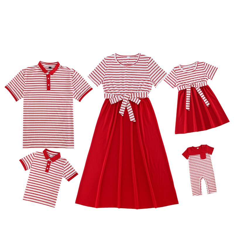 Daddy and me striped t-shirts, father and son matching casual wear for family outings.