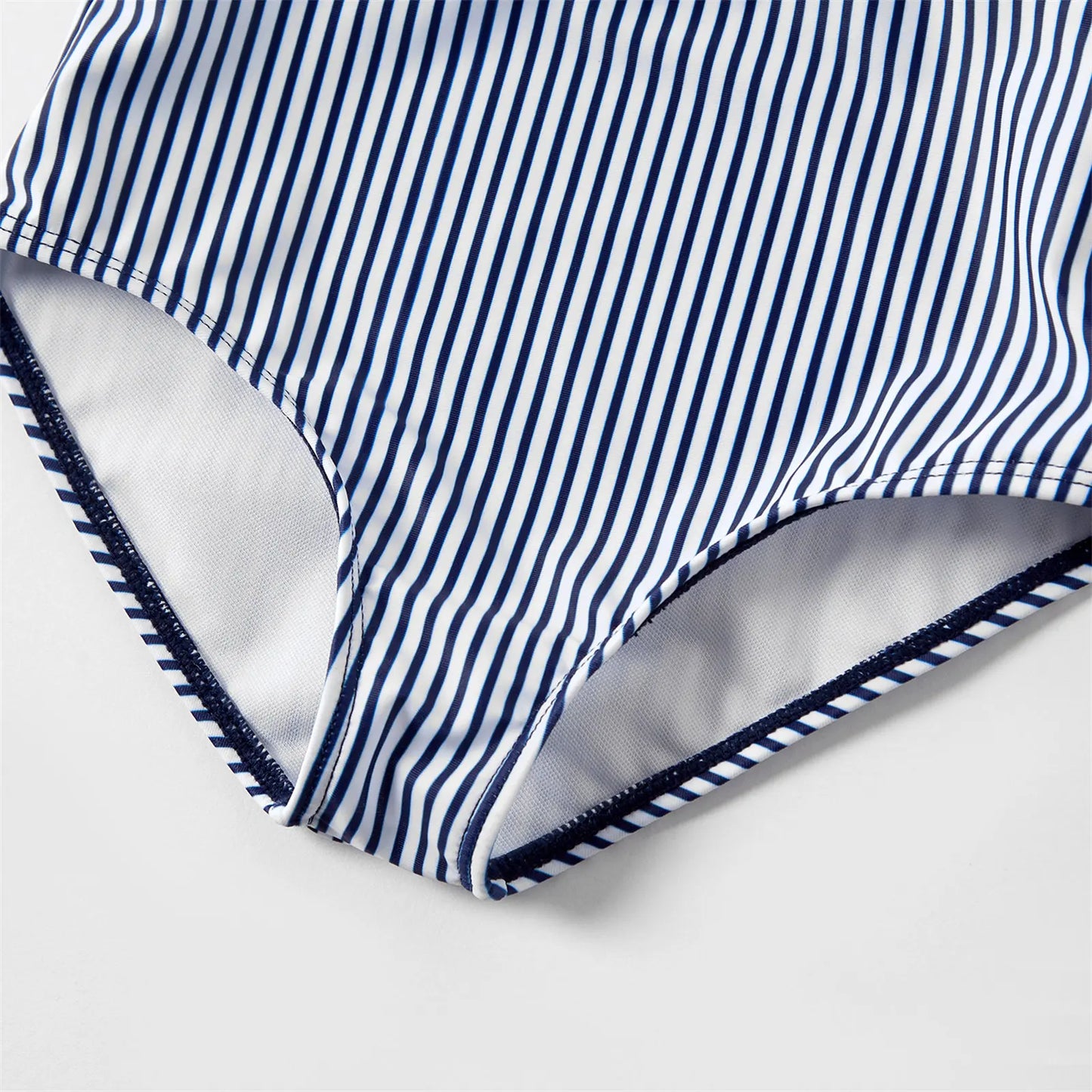 Family summer fashion: striped V-neck flounce matching swimsuits for vacation