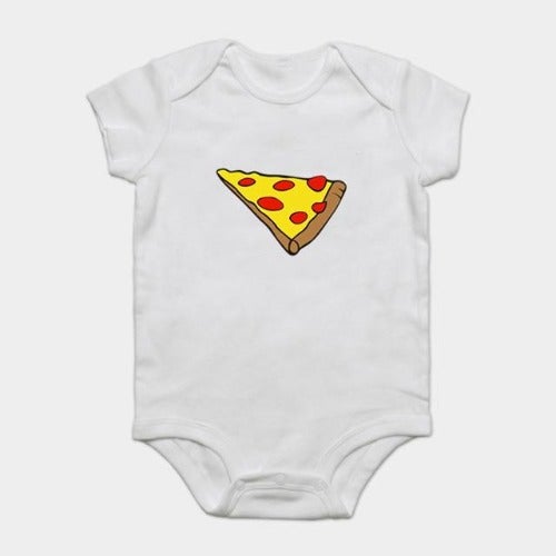Mother and child in matching pizza print t-shirts, showcasing family outfits for a casual day.