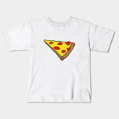 Father and child in matching pizza slice graphic t-shirts, comfortable cotton blend family wear.