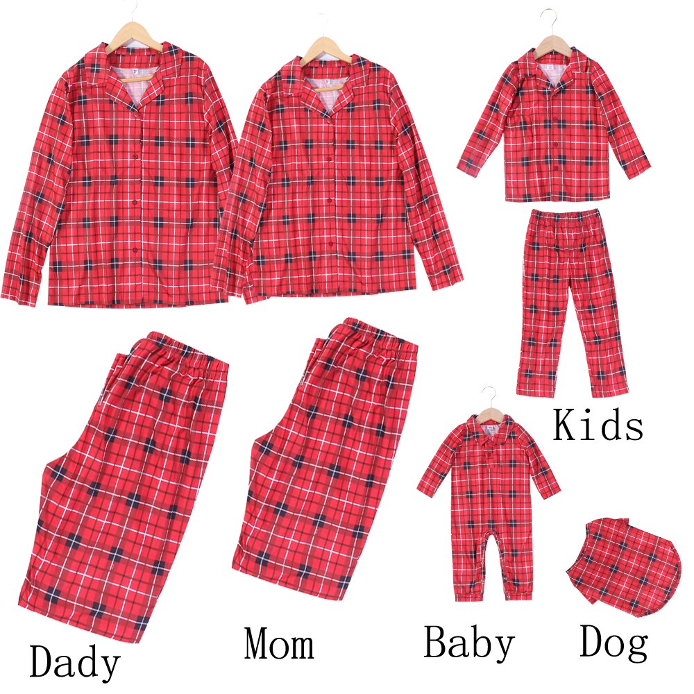Close-up of a child in red plaid pajamas, part of a family matching pajama set, ideal for holiday comfort.