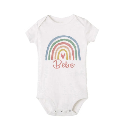 Close-up of rainbow print on a family matching t-shirt, milk silk spandex fabric, vibrant and colorful.