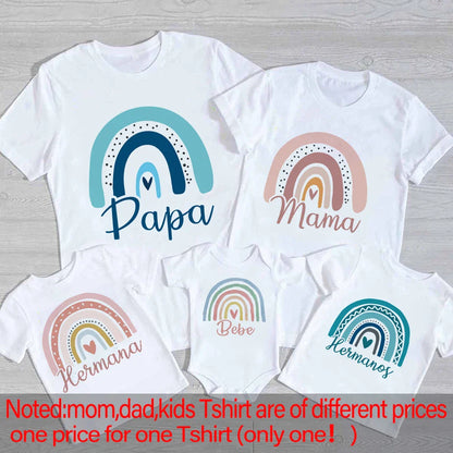 Rainbow matching t-shirt for a child, colorful summer family clothes, comfortable milk silk spandex material.