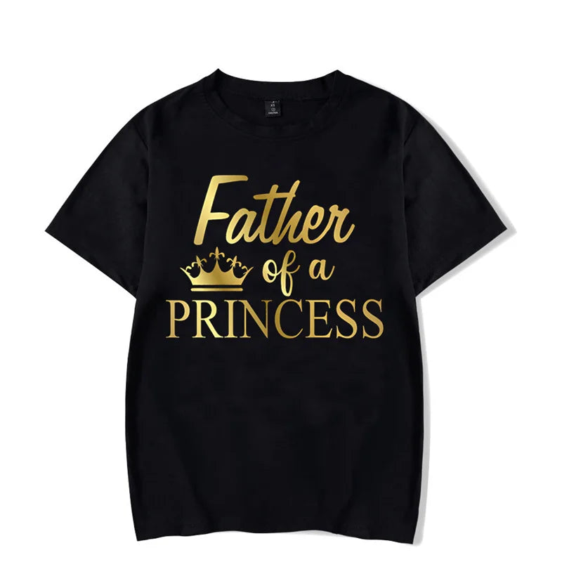 Graphic detail of a 'Princess' crown on a daughter's matching t-shirt, family fun apparel.