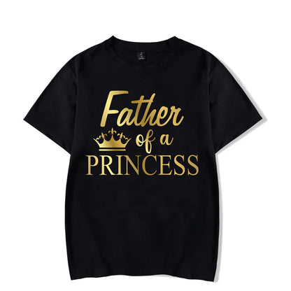 Graphic detail of a 'Princess' crown on a daughter's matching t-shirt, family fun apparel.