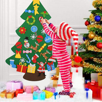 Creative felt Christmas tree with colorful detachable ornaments, reusable holiday activity